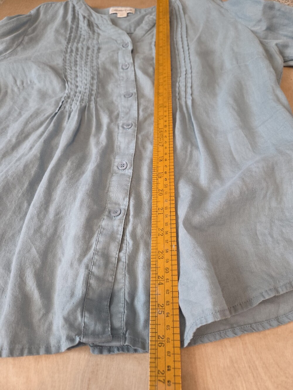 Linen Button Down Pintuck Blouse - Picture 12 of 13